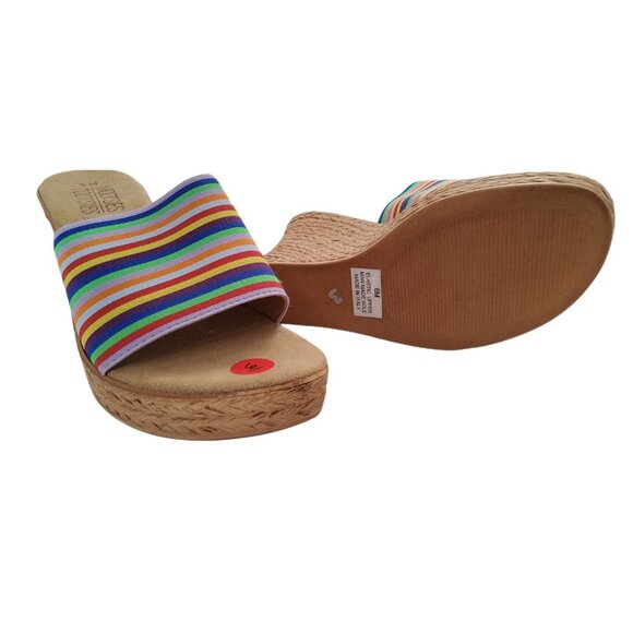 mootsie tootsie 3.25" wedge heel elastic band multicolor strips slide on sandals - Picture 5 of 5